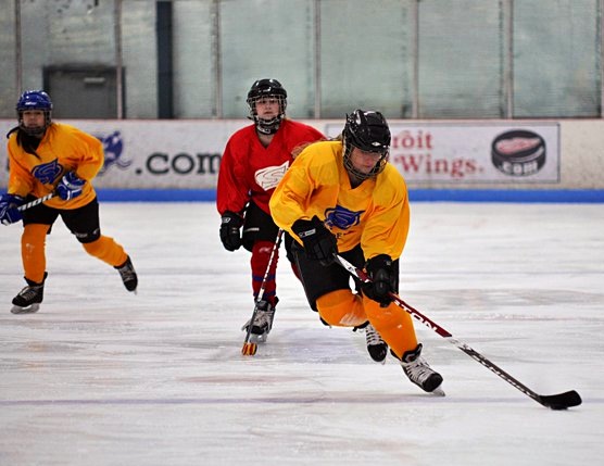 Junior Emma Zeumer handles the puck in a hockey game.

Photo reprinted with permission from Emma Zeumer