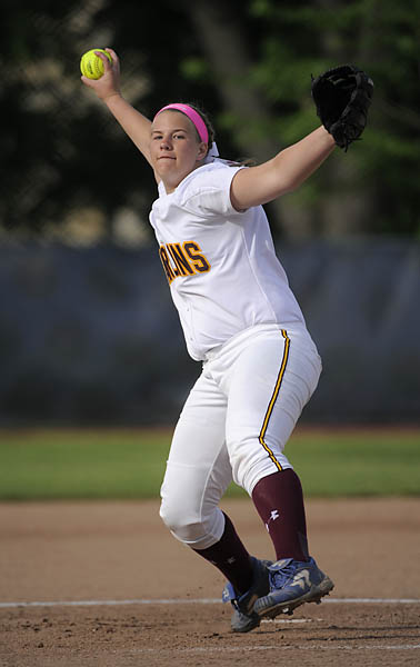 Junior Abby Krzywiecki is the starting pitcher on the varsity softball team (Photo Credit: John Sobczak). 