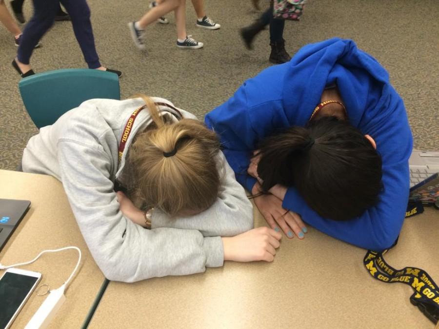 Mercy juniors catch up on sleep after a long week. According to WebMD, sleep deprivation and sleep disorders affect more than 70 million Americans, and one-third of all Americans display severe symptoms of insomnia (Photo Illustration: Danya Ziazadeh).