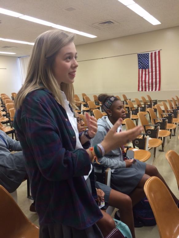 After the B.A.S.E. meeting senior Lucy Devine expressed how people should be sensitive about the culture of others. (Photo credit: Chanel Taylor)