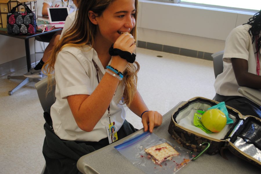 Junior, Makena Duval snacks on a plant-based lunch, which is both
nutritious and easy to prepare.