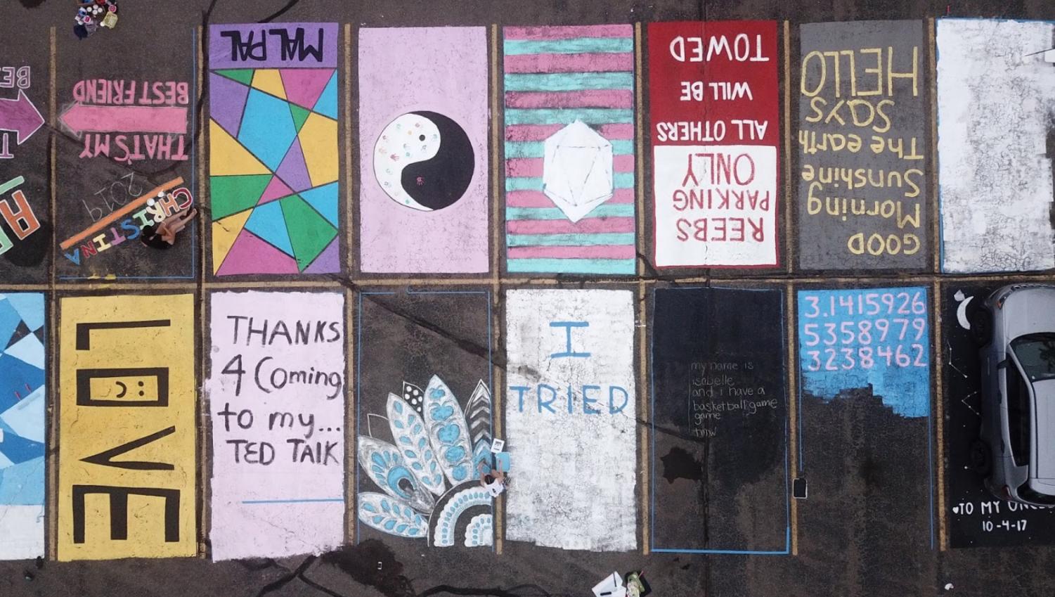 The class of 2019 seniors are able to show off their hard work ad enjoy their designs every morning as their parking spots are finally completed. Photo courtesy of Mr. Gary Bank.
