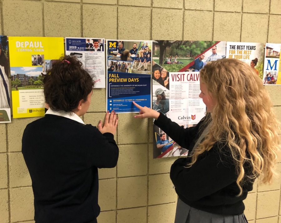 Flyers hang in the counseling hall for students to read and discover new opportunities from colleges all around the country. 
Photo by Lydia Giroux