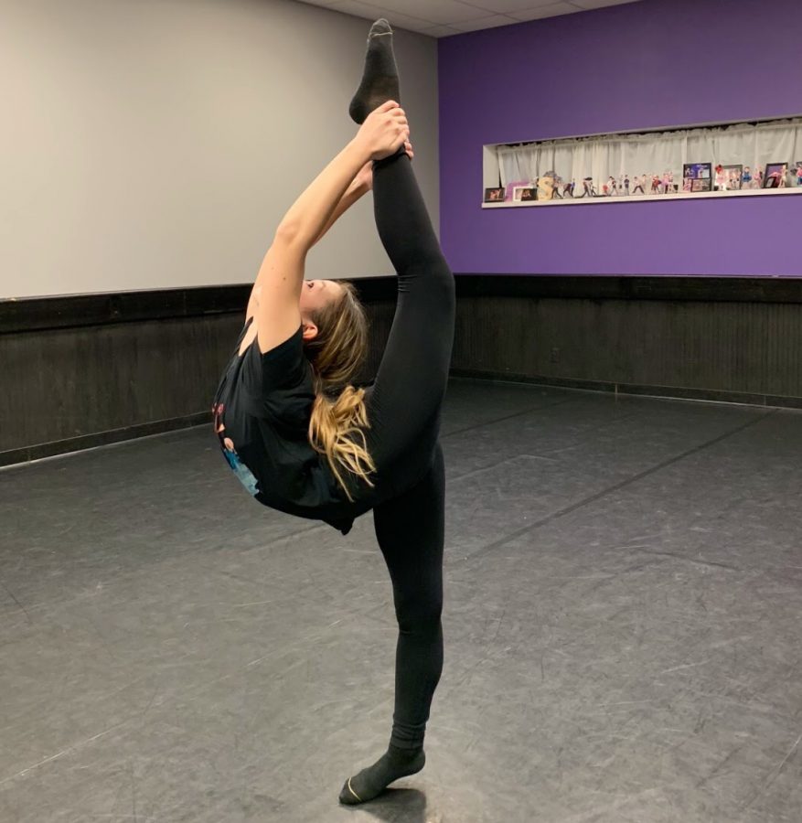 Junior Anna Buckman practicing her technique during practice at her studio, Gayle’s Dancephase.
Photo by: Keiley Black