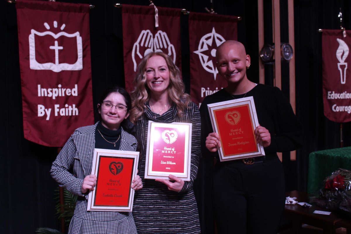 Congratulations to the 2025 Heart of Mercy Recipients Jenna Matigian, Isabella Casab, and Mrs. Lisa Wilson!